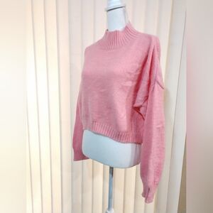 Adorable Shein Sweater CROP Turtleneck Pink Long Sleeve Soft Oversized Small